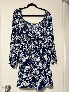 Liberty Love Navy and White Floral Long Sleeve Dress